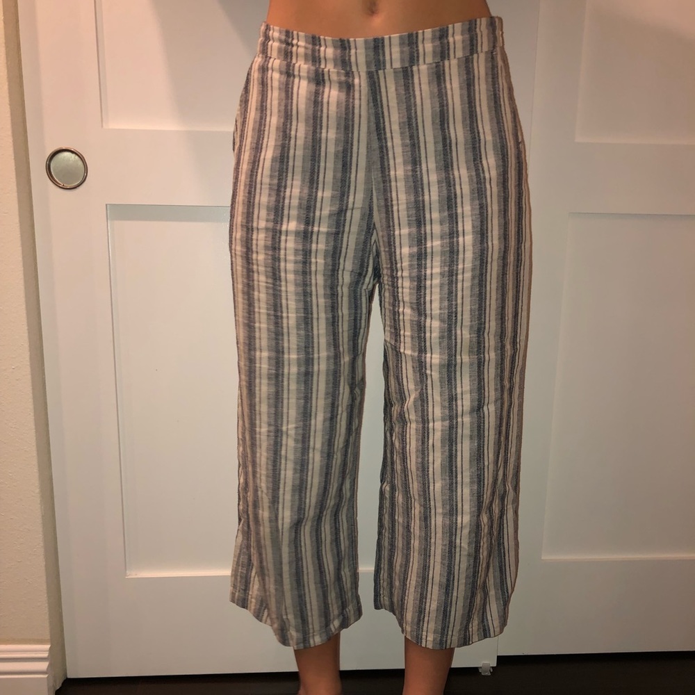 blue and white flare pants